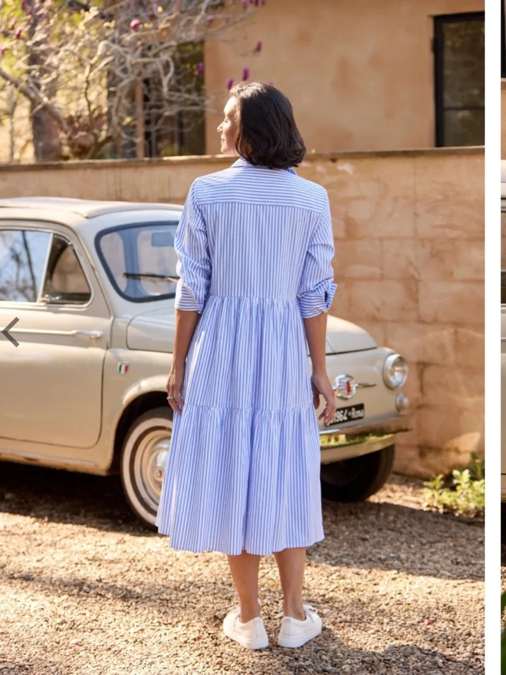 Maye Jasmine Shirt Blue and White Striped Collared Tiered Midi Dress 100% Cotton - Picture 3 of 11